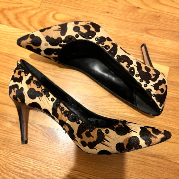 Coach Calf Hair Studded Leopard Heels - Picture 1 of 8